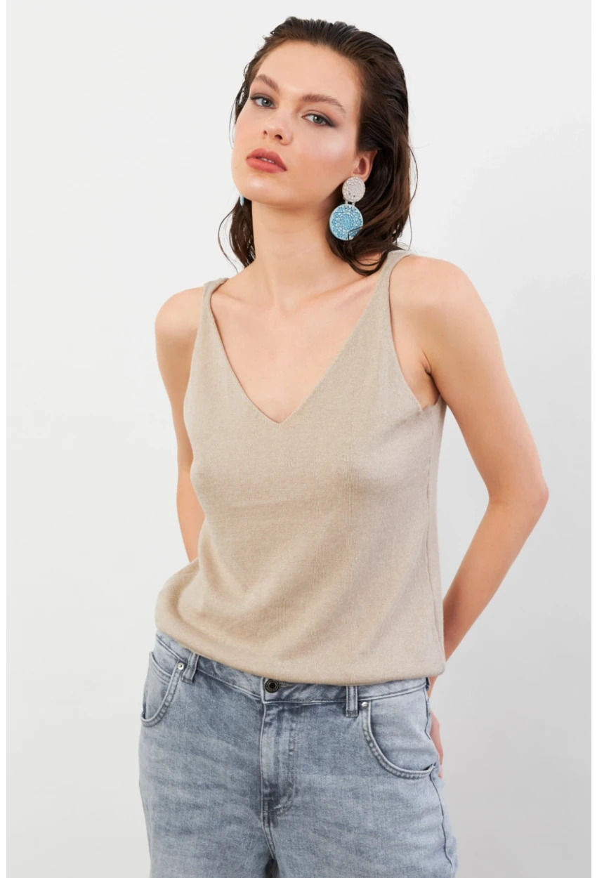 Kadın Taş V Yaka Triko Bluz KZ546