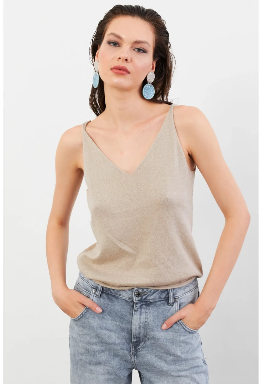 Kadın Taş V Yaka Triko Bluz KZ546