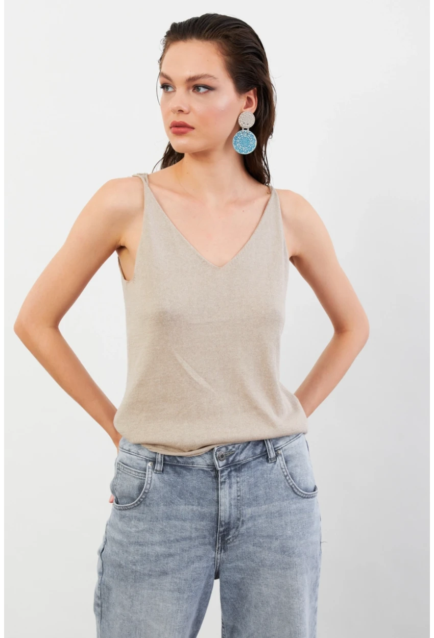 Kadın Taş V Yaka Triko Bluz KZ546