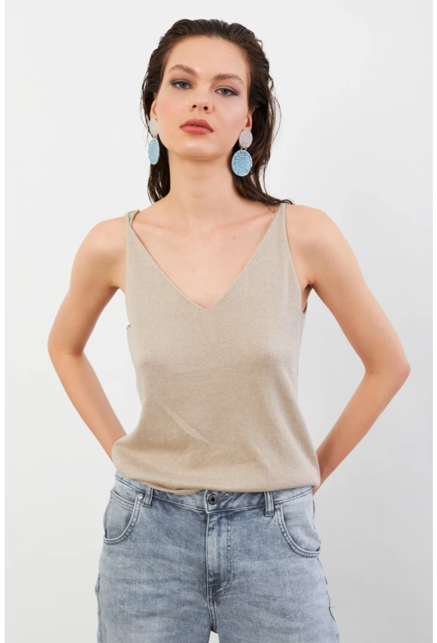 Kadın Taş V Yaka Triko Bluz KZ546