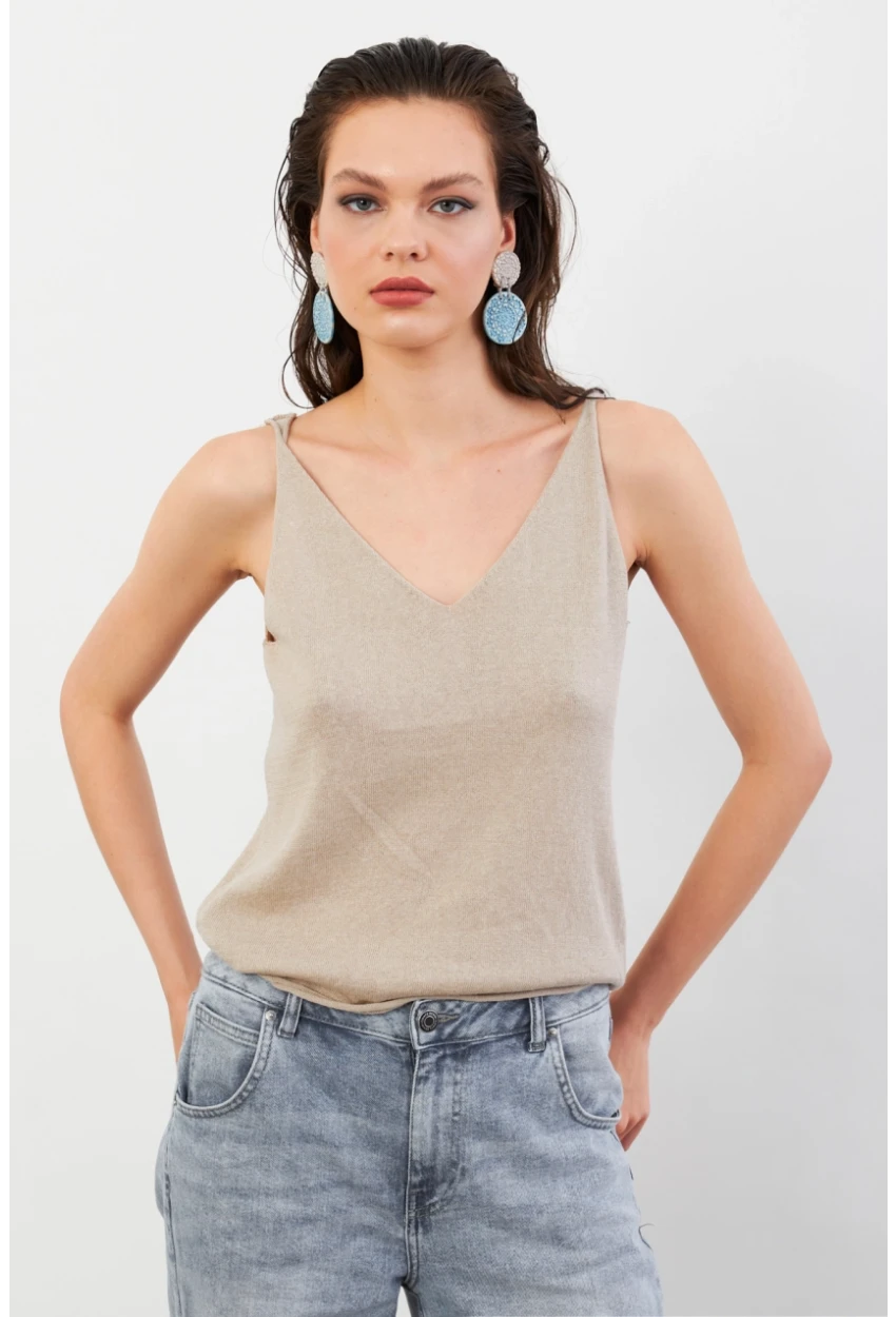 Kadın Taş V Yaka Triko Bluz KZ546
