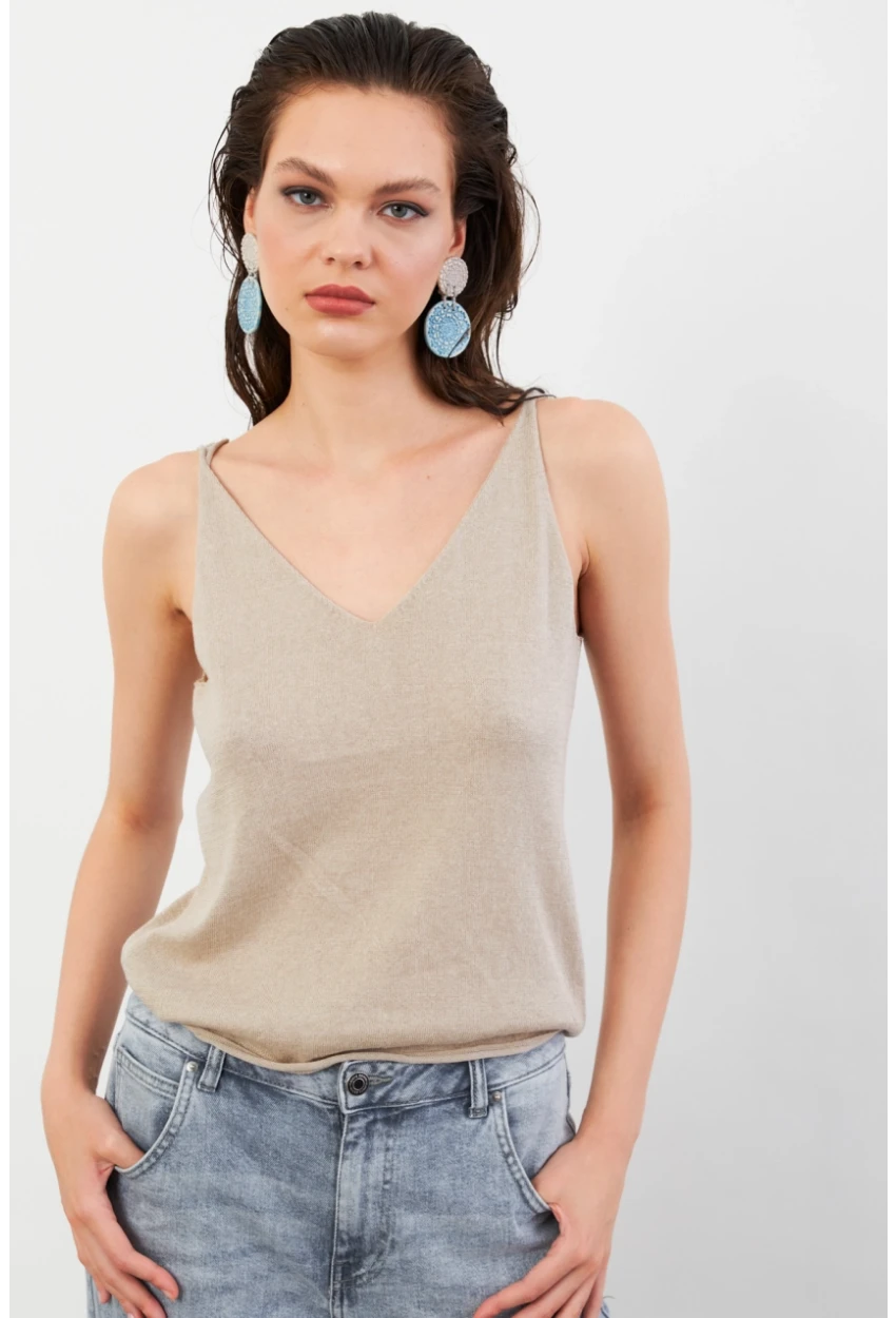 Kadın Taş V Yaka Triko Bluz KZ546