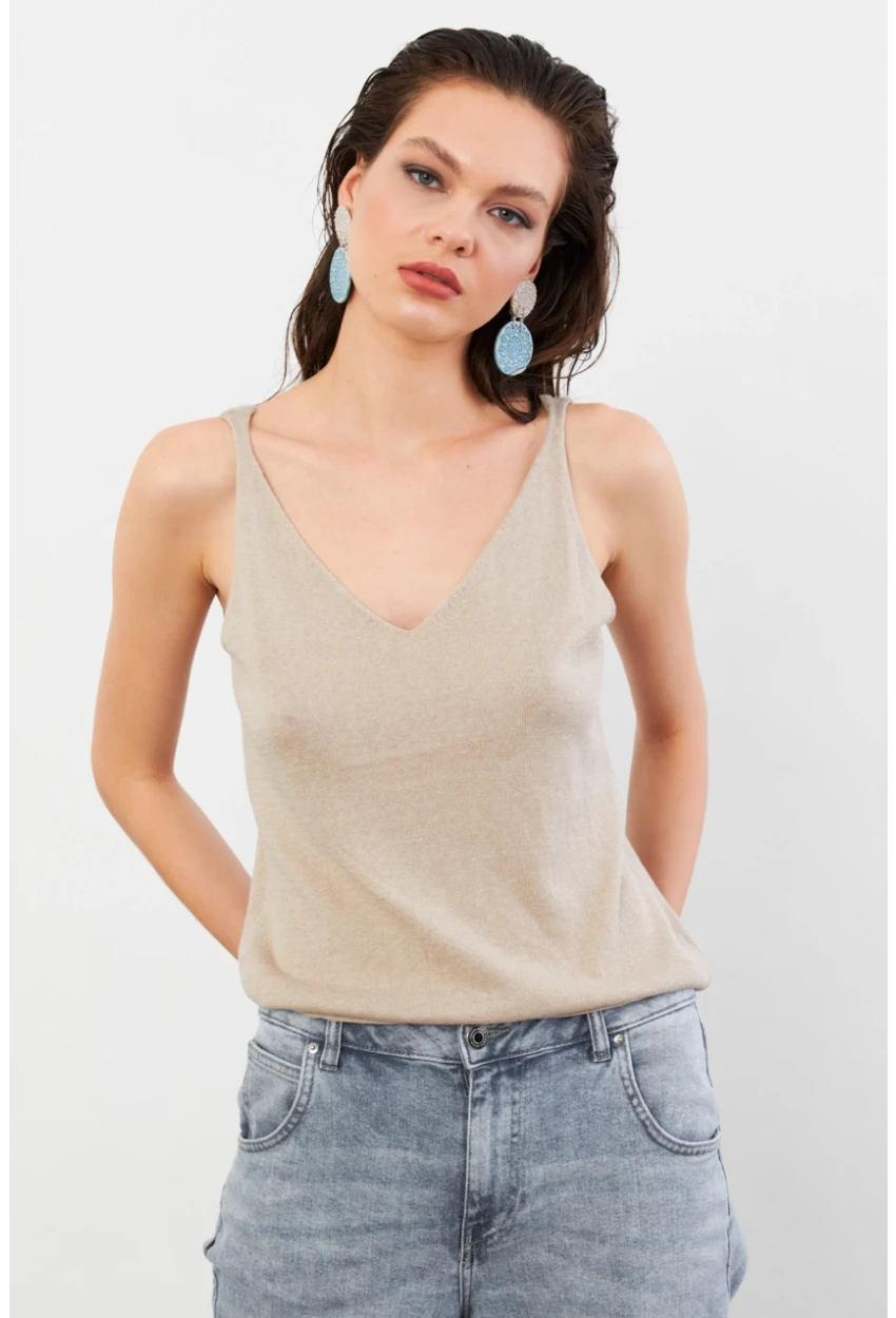 Kadın Taş V Yaka Triko Bluz KZ546