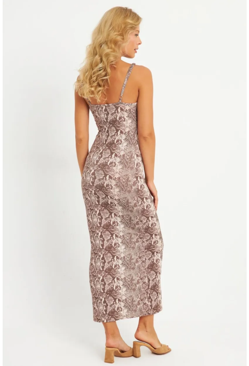 Kadın Taş Yılan Desenli Maxi Elbise MEN2052