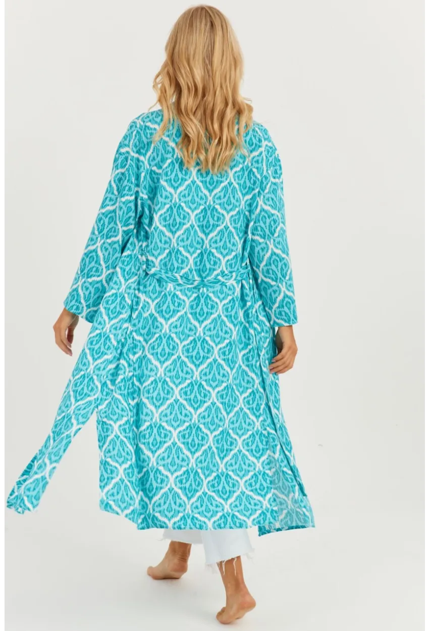 Kadın Turkuaz Desenli Kimono GÇ155