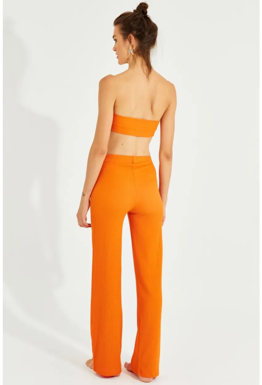 Kadın Turuncu Büstiyerli Pantolon Takım YEL221225