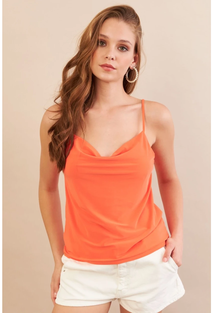 Kadın Turuncu Degaje Yaka Bluz LPP1286-90