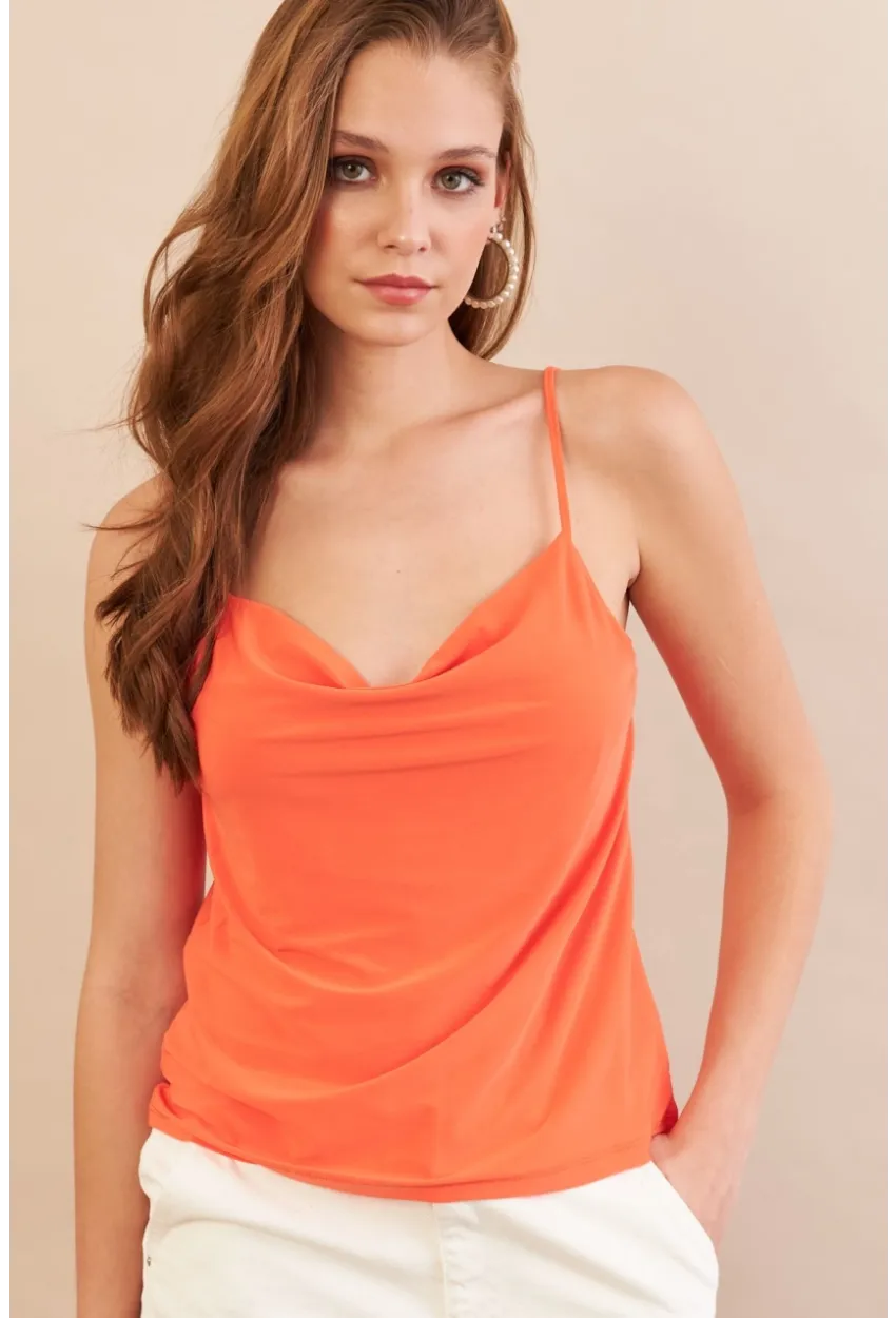 Kadın Turuncu Degaje Yaka Bluz LPP1286-90