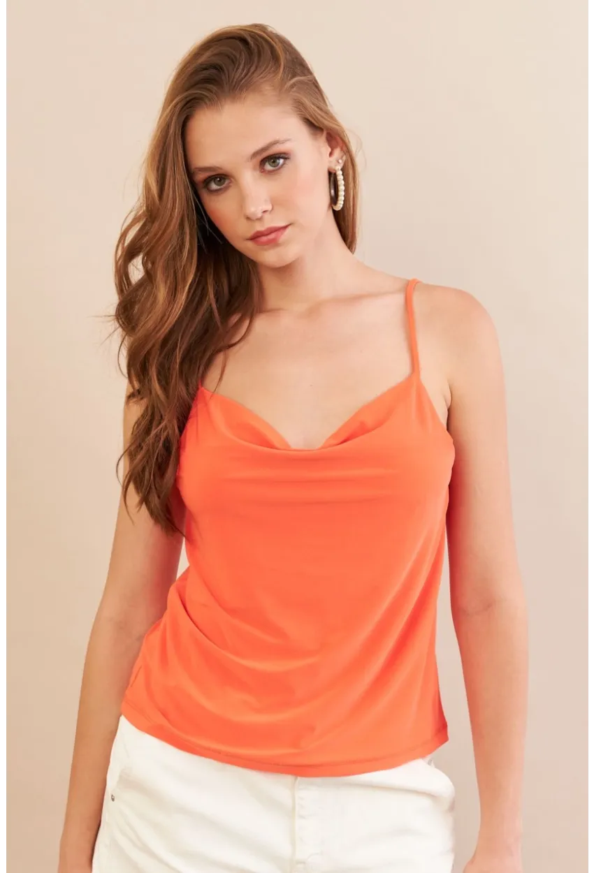 Kadın Turuncu Degaje Yaka Bluz LPP1286-90