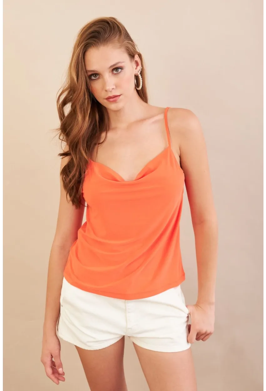 Kadın Turuncu Degaje Yaka Bluz LPP1286-90