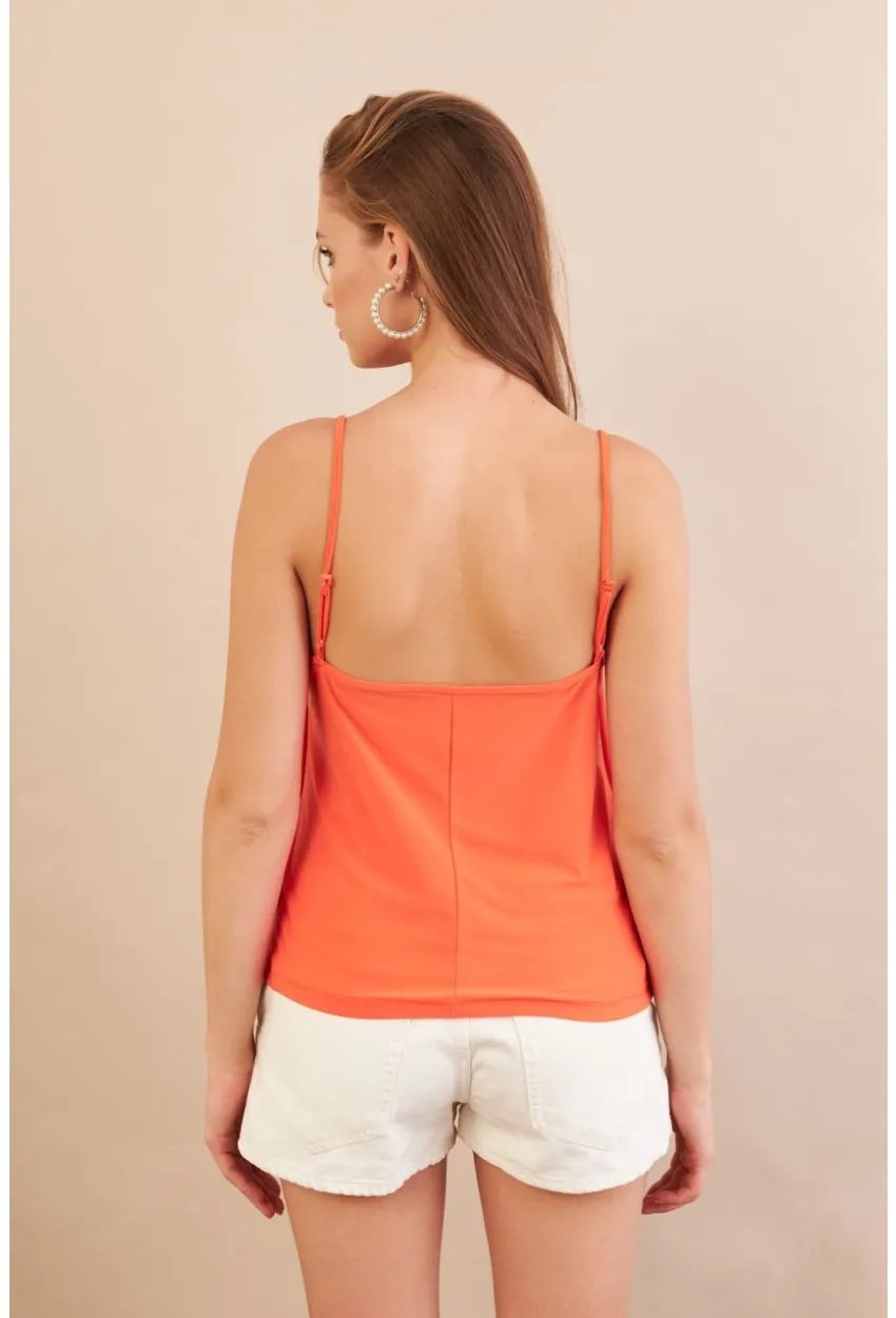 Kadın Turuncu Degaje Yaka Bluz LPP1286-90