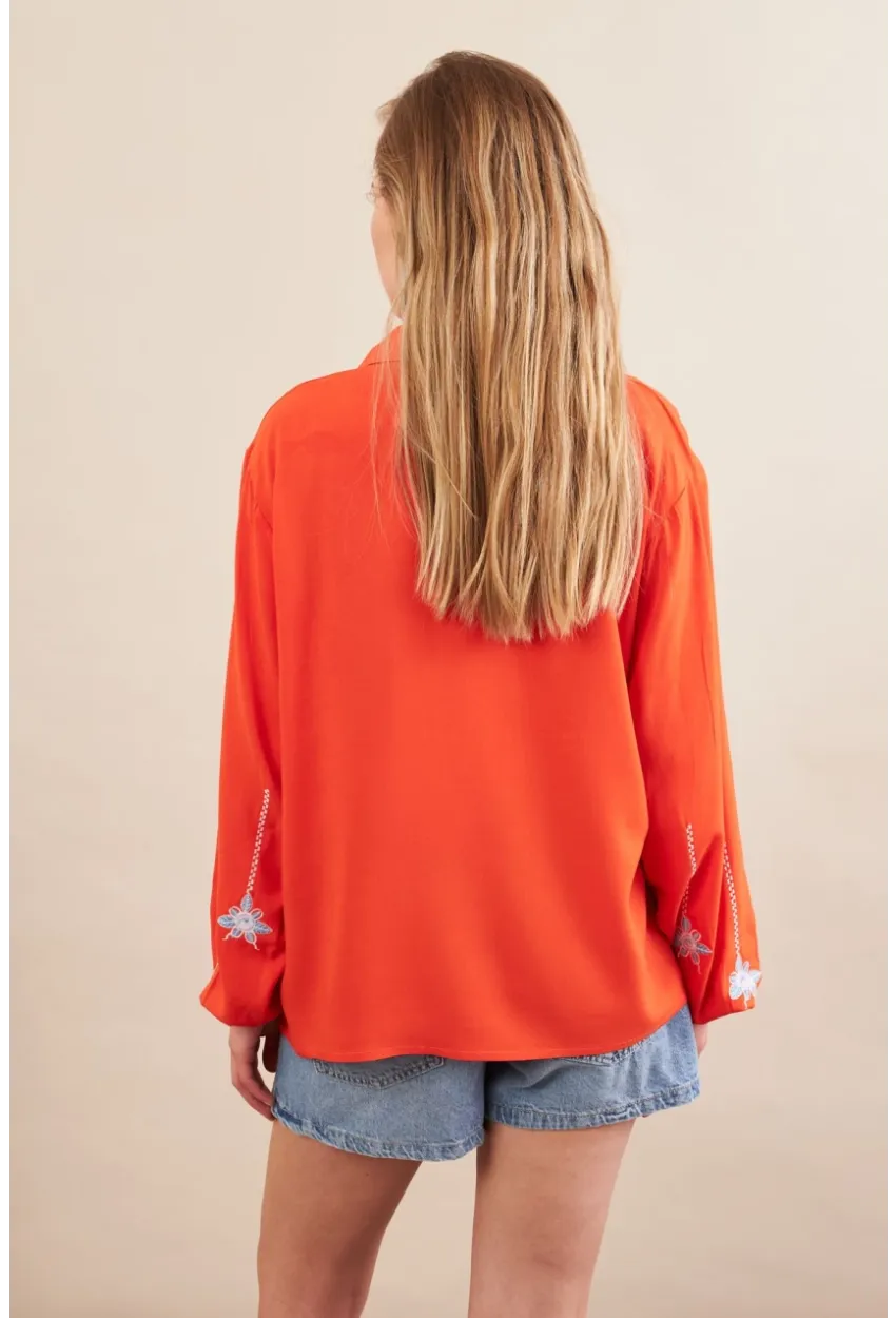 Kadın Turuncu Nakışlı Bluz MPC1345