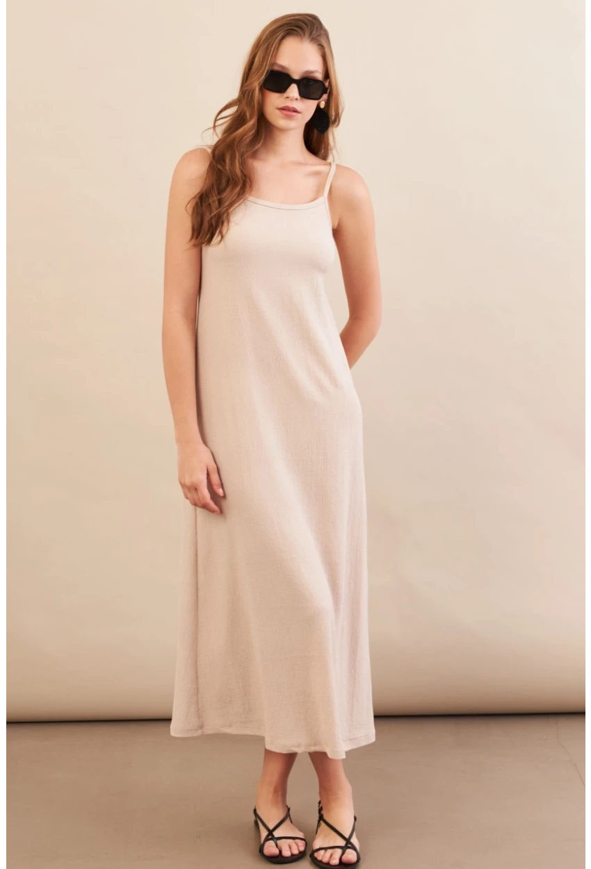 Kadın Vanilya Ayarlanabilir Askılı Bürümcük Midi Elbise MX9455