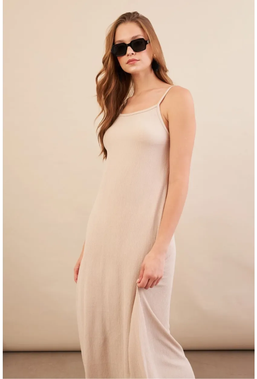 Kadın Vanilya Ayarlanabilir Askılı Bürümcük Midi Elbise MX9455