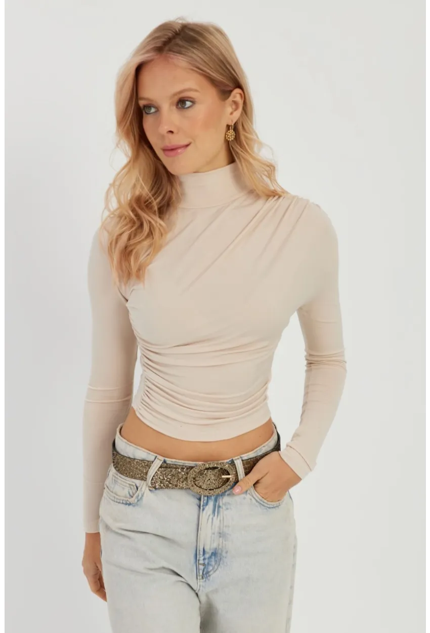 Kadın Vanilya Büzgülü Kısa Bluz MEN2023-90