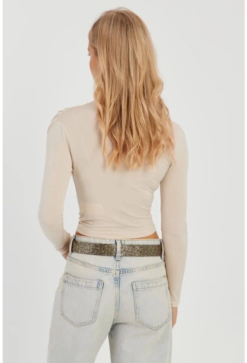 Kadın Vanilya Büzgülü Kısa Bluz MEN2023-90