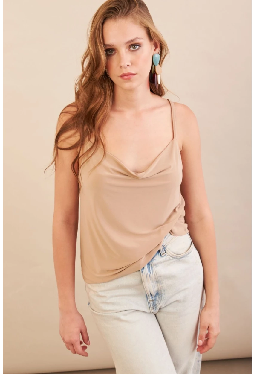 Kadın Vanilya Degaje Yaka Bluz LPP1286-90