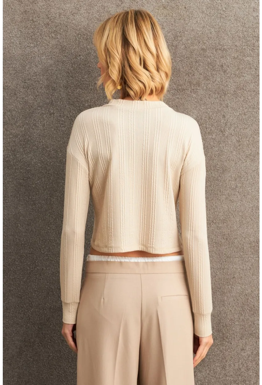 Kadın Vanilya Düğme Detaylı Bluz TF57