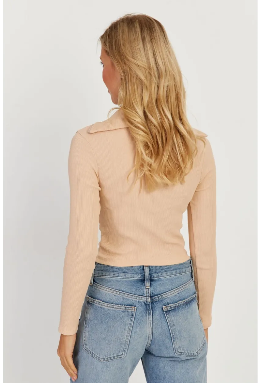 Kadın Vanilya Fermuarlı Kısa Bluz CY336