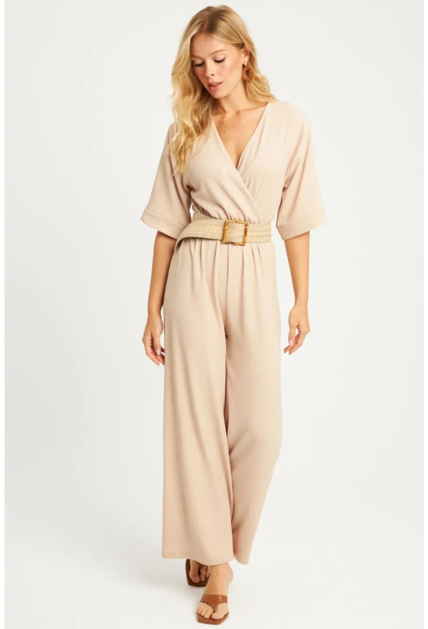 Kadın Vanilya Kruvaze Kemerli Bürümcük Tulum XL2009