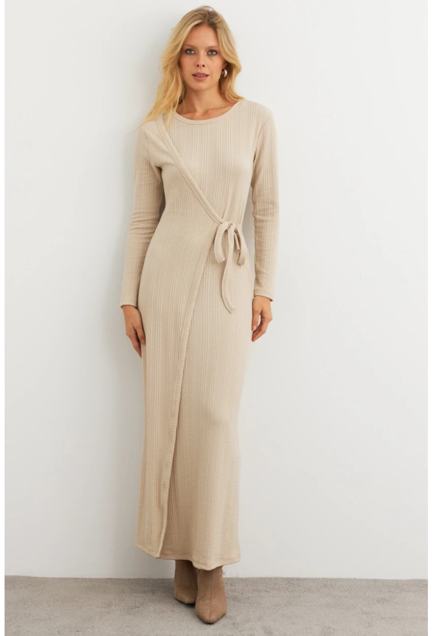 Kadın Vanilya Kruvaze Maxi Elbise COL31