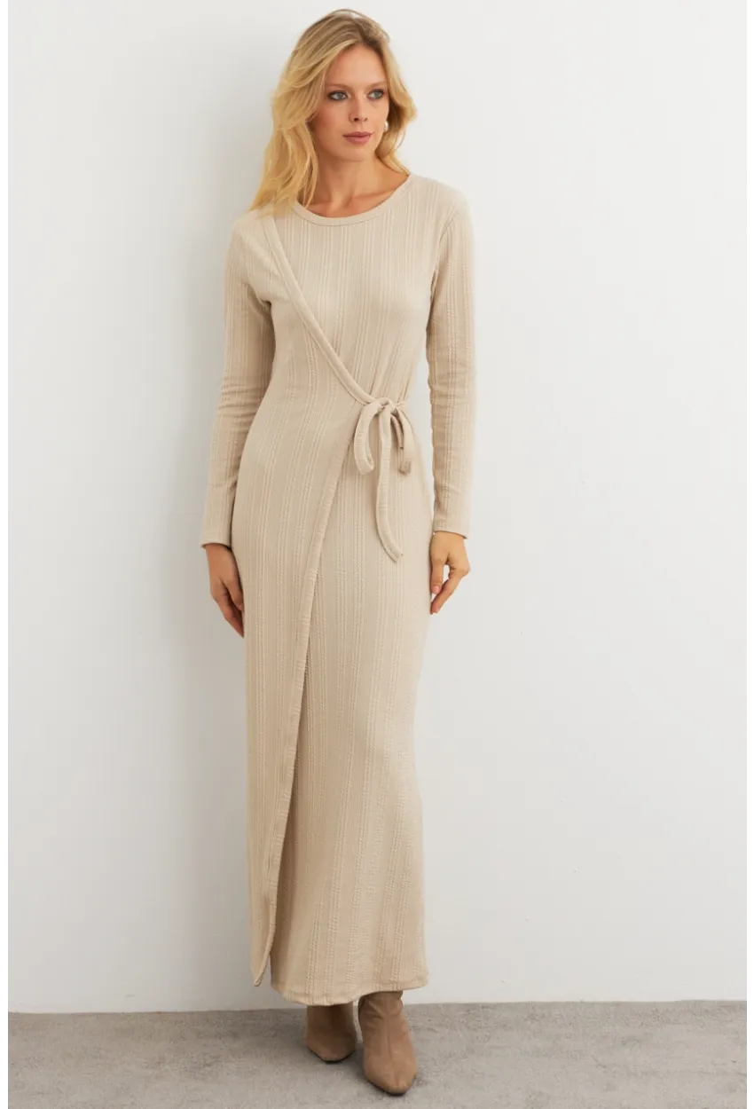 Kadın Vanilya Kruvaze Maxi Elbise COL31