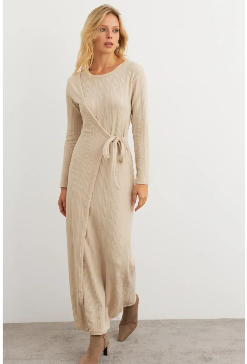 Kadın Vanilya Kruvaze Maxi Elbise COL31