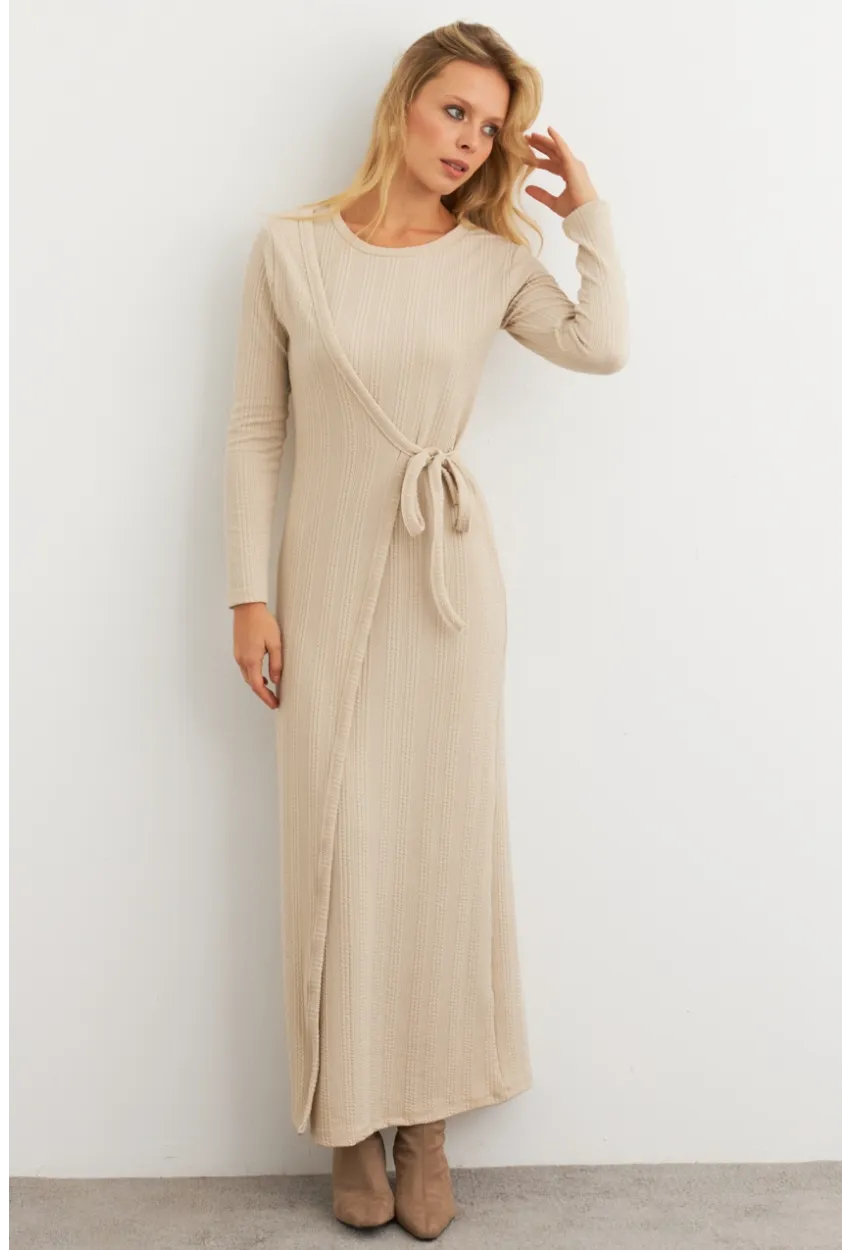 Kadın Vanilya Kruvaze Maxi Elbise COL31