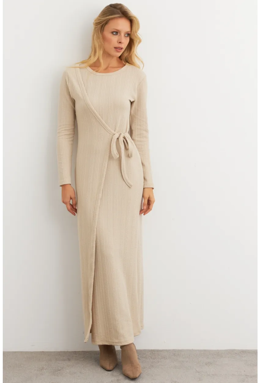 Kadın Vanilya Kruvaze Maxi Elbise COL31