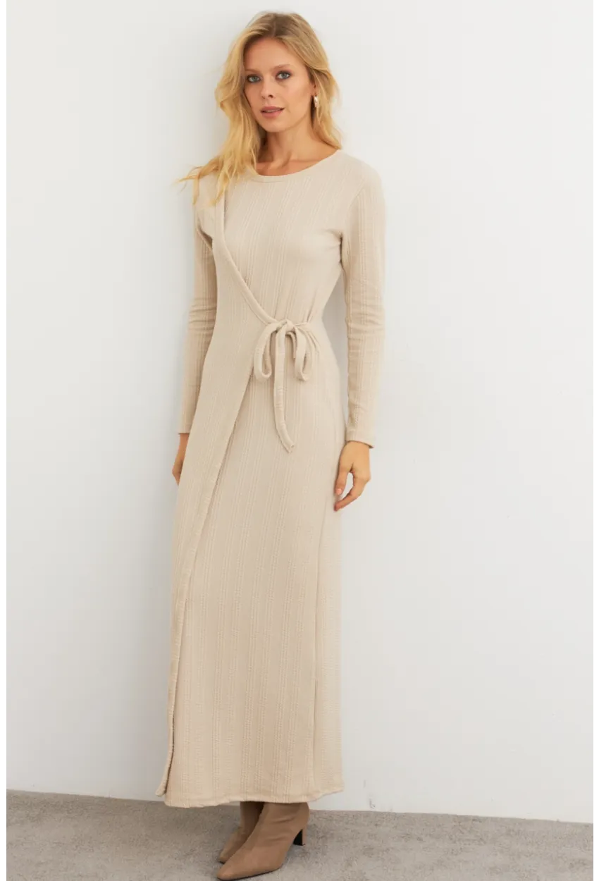 Kadın Vanilya Kruvaze Maxi Elbise COL31