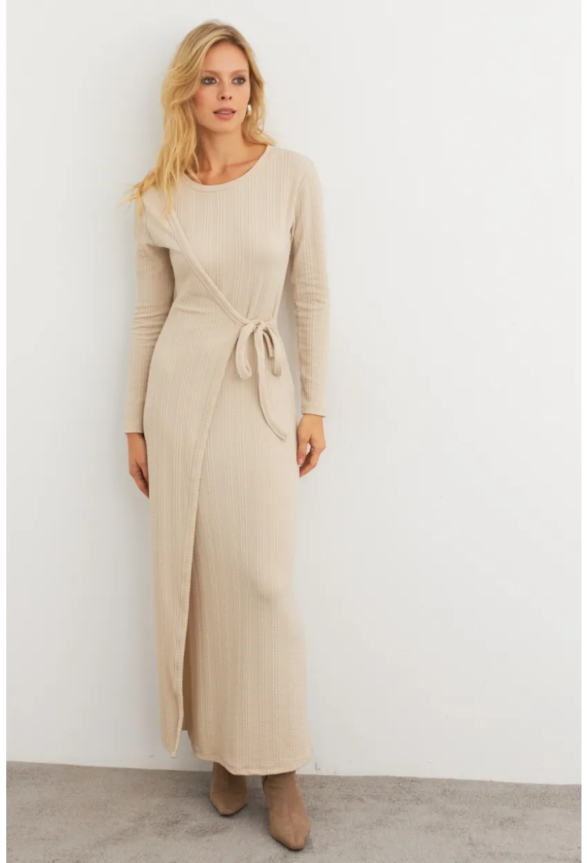 Kadın Vanilya Kruvaze Maxi Elbise COL31