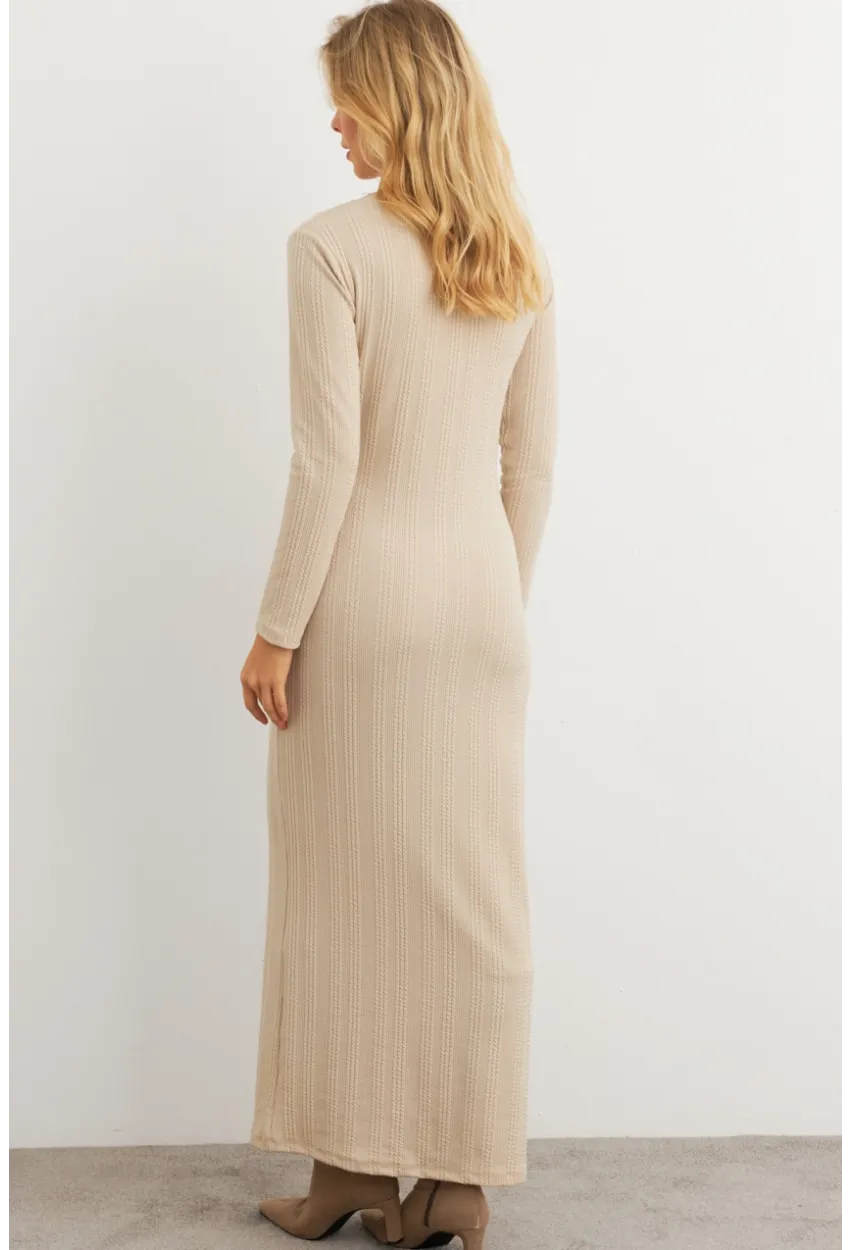 Kadın Vanilya Kruvaze Maxi Elbise COL31