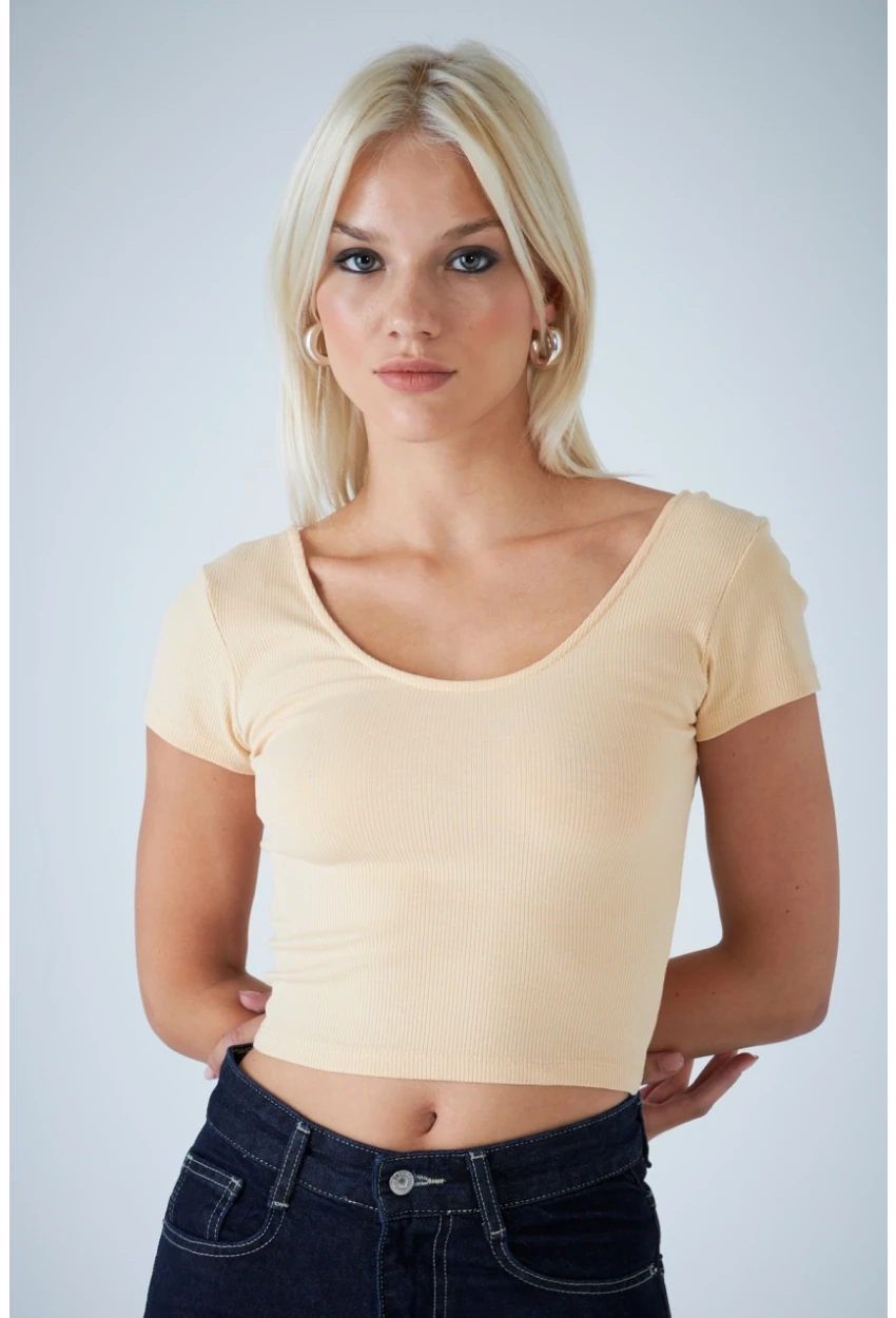 Kadın Vanilya Ön Arka U Bluz EV57