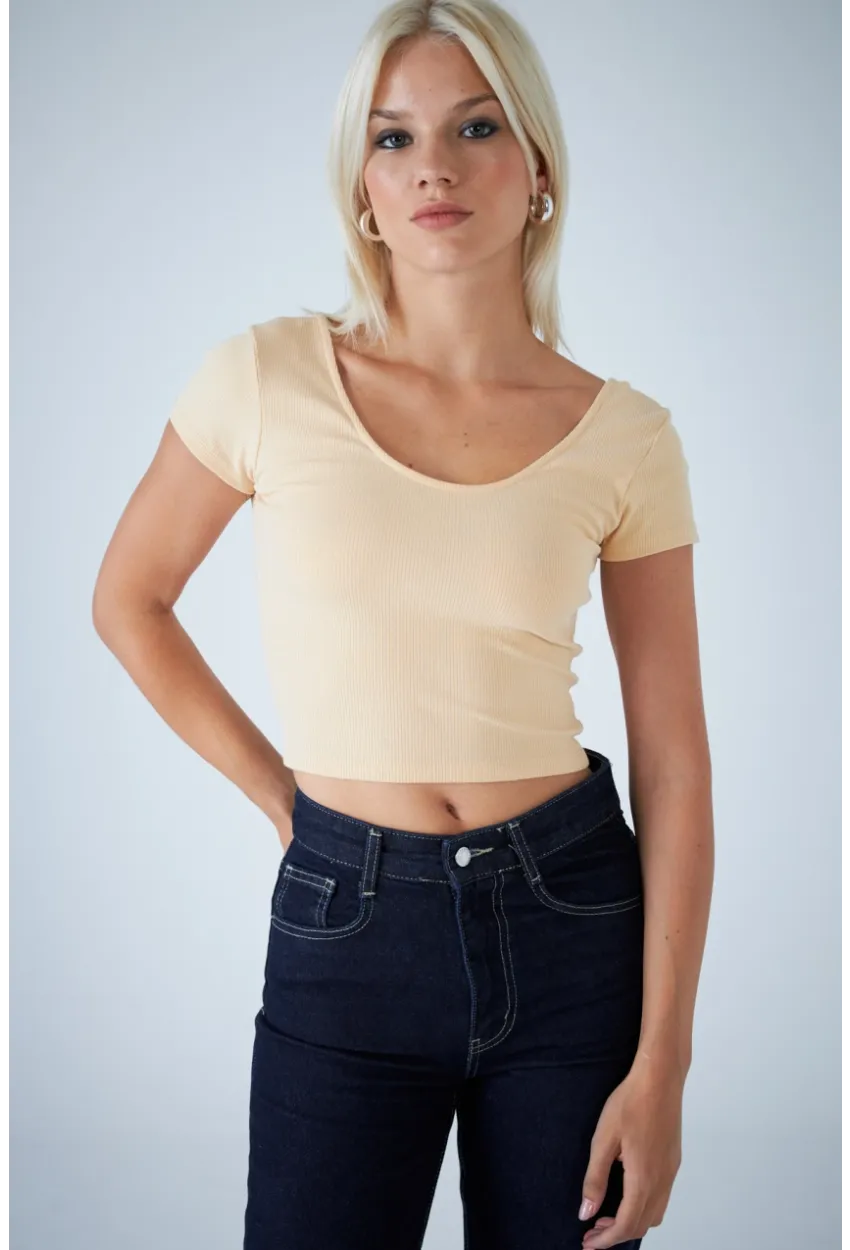 Kadın Vanilya Ön Arka U Bluz EV57
