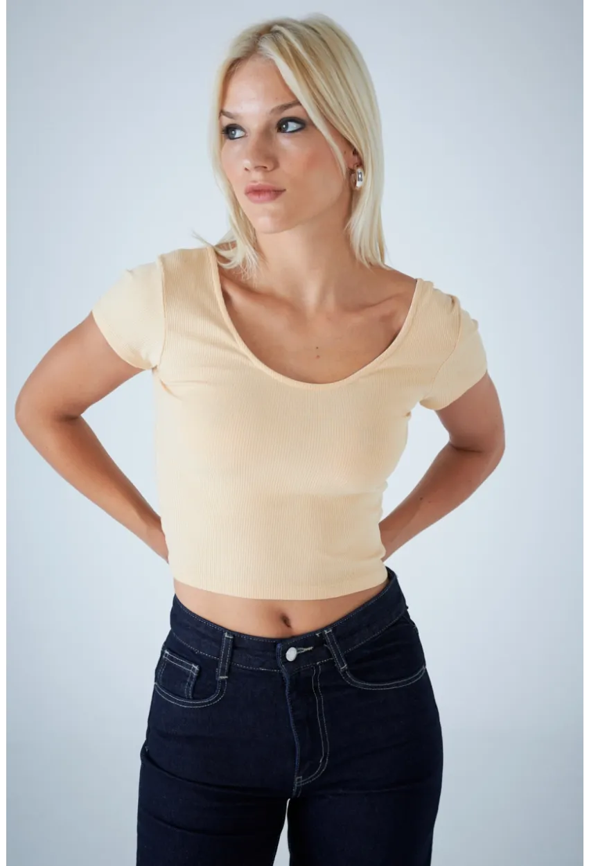 Kadın Vanilya Ön Arka U Bluz EV57