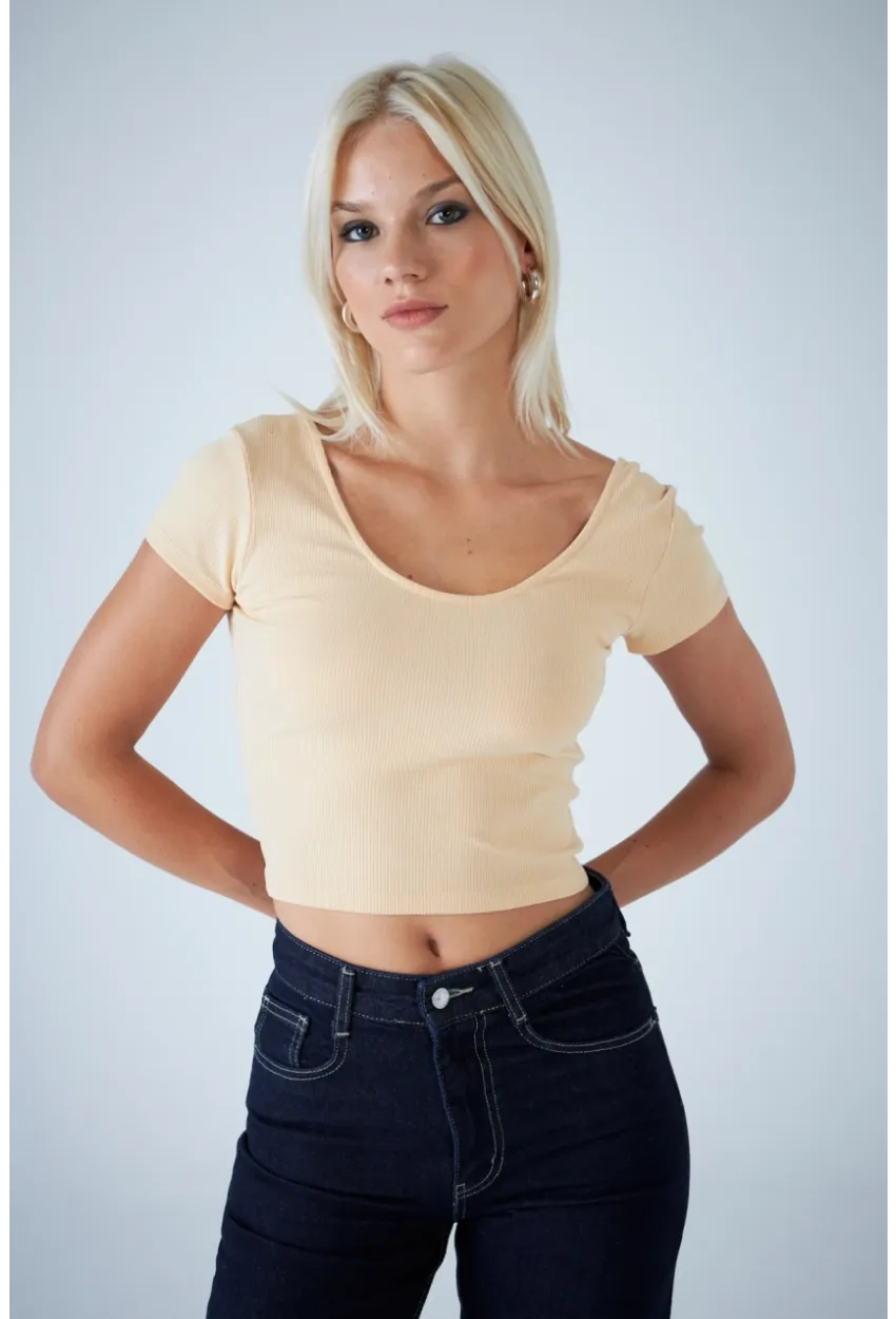 Kadın Vanilya Ön Arka U Bluz EV57