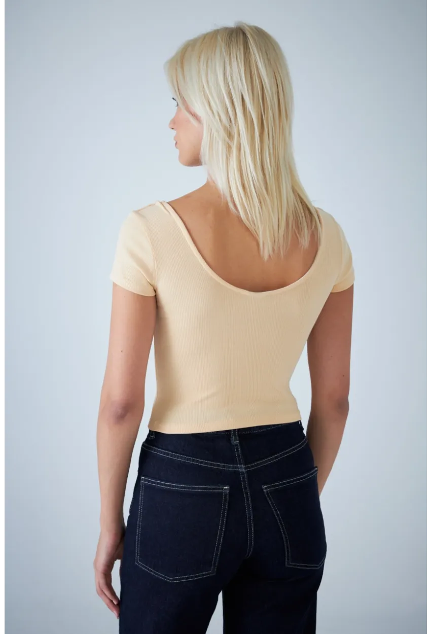 Kadın Vanilya Ön Arka U Bluz EV57