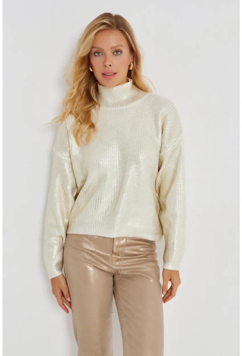 Kadın Vanilya Varakli Triko Bluz SF2530