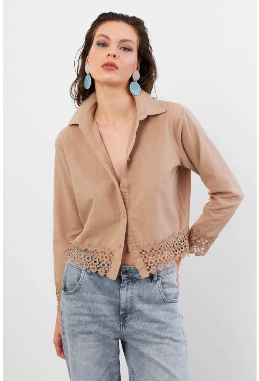 Kadın Vizon Güpürlü Gömlek MPC030