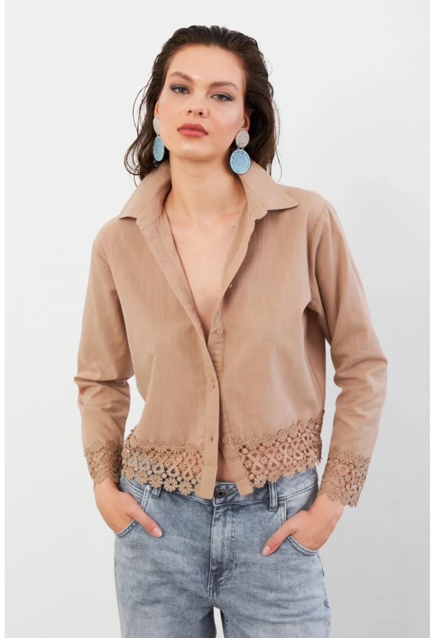 Kadın Vizon Güpürlü Gömlek MPC030