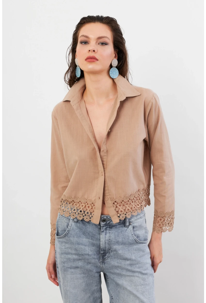 Kadın Vizon Güpürlü Gömlek MPC030