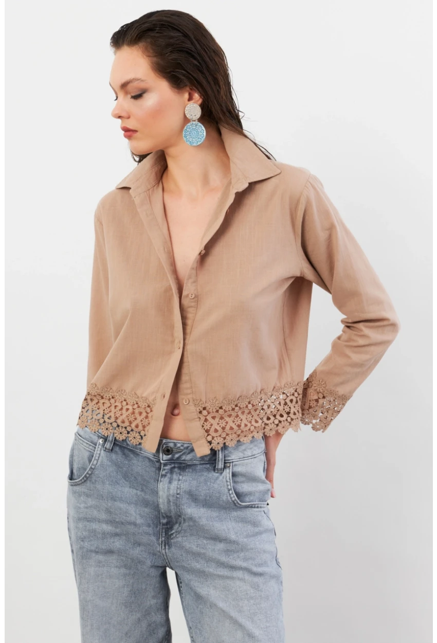 Kadın Vizon Güpürlü Gömlek MPC030