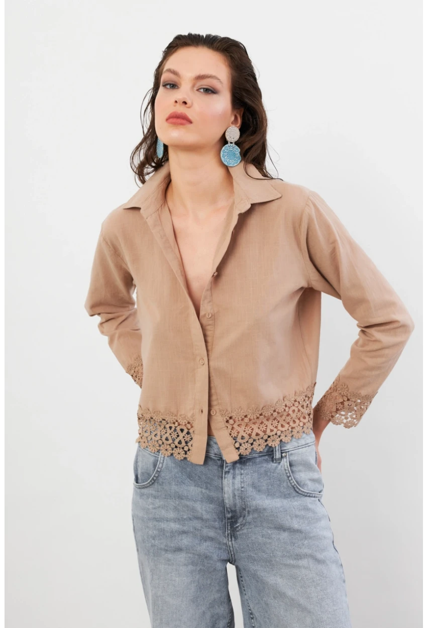 Kadın Vizon Güpürlü Gömlek MPC030