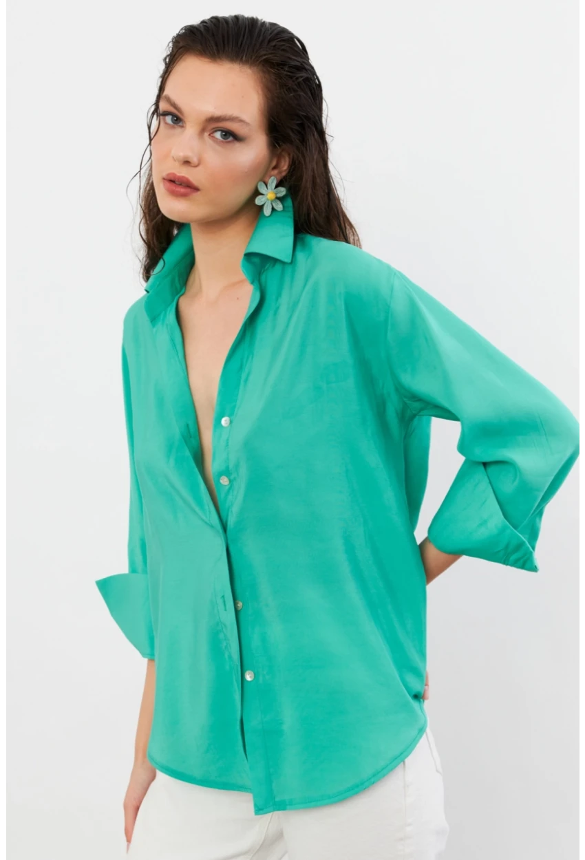 Kadın Yeşil Basic Gömlek SOL3664