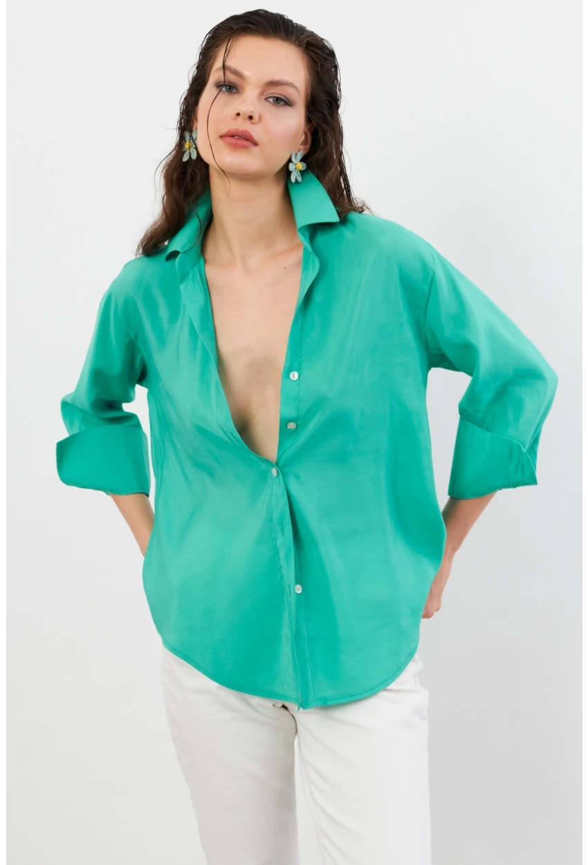 Kadın Yeşil Basic Gömlek SOL3664