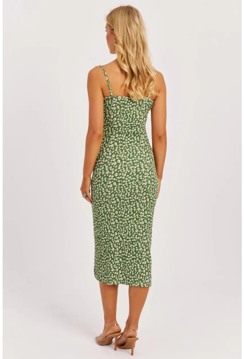 Kadın Yeşil İnce Askılı Midi Elbise MON125