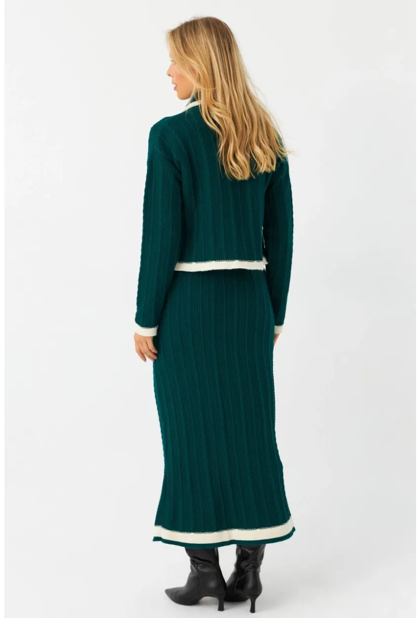 Kadın Zümrüt Yeşil İkili Alt Üst Triko Takım NUV34