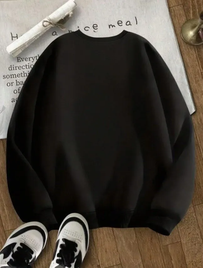 Kiraz Baskılı Oversize 3 İplik Sweat Siyah