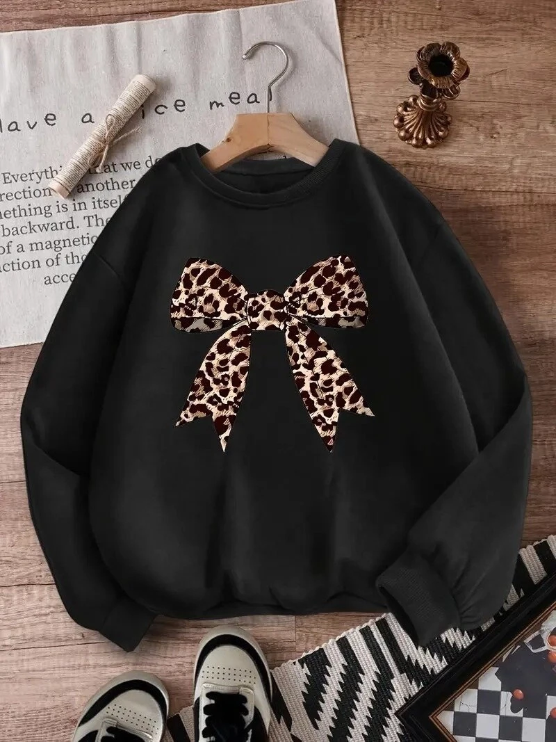 Leopar Fiyonk Baskılı 3Üç İplik Oversize Sweatshirt
