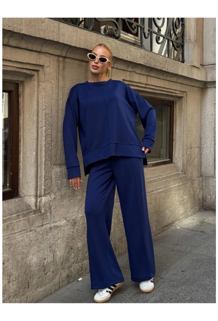 Modal Kumaş Lacivert Oversize Sweat İkili Takım